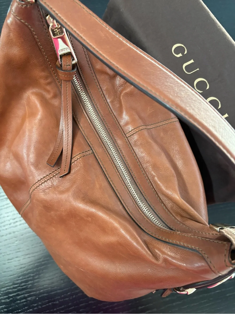 Gucci Tan Brown Leather Hobo Bag